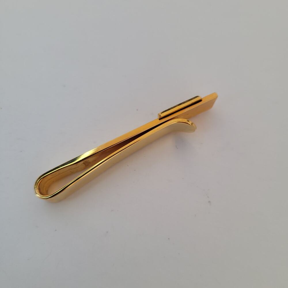 Mario Valentino MV USA Vintage Tack Tie Clasp Clip Bar Gold Retro Logo Rectangle - Picture 2 of 6